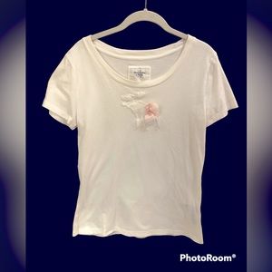 Abercrombie & Fitch white tee Sz L with moose wearing a tutu